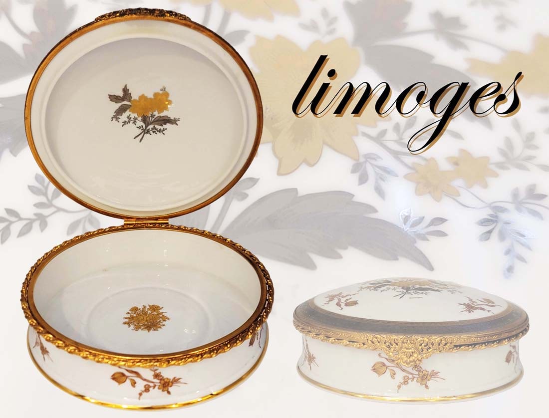A Large Imperia Limoges Hand Painted Casket Box, Hallmarked: A Large French Imperia Limoges Hand Painted Porcelain Bronze Casket Box. Signed. H 3" x D 8"