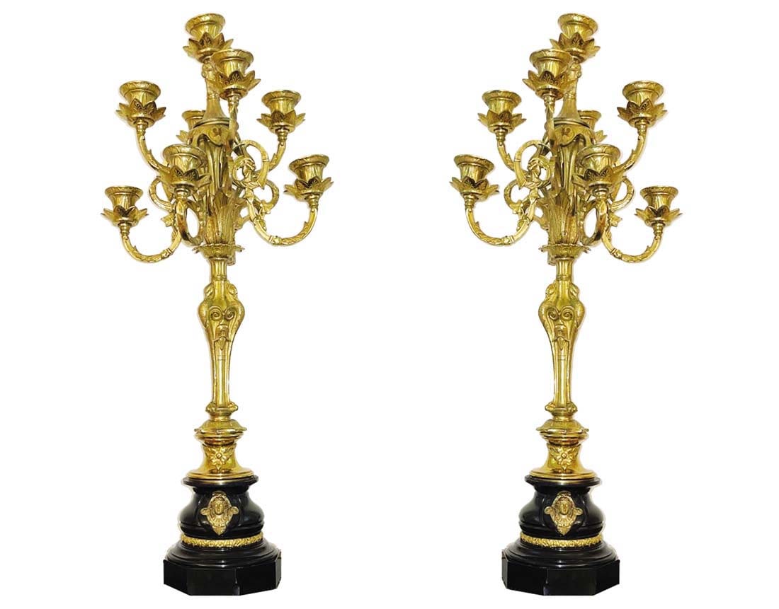 A Pair of Large 19th C French Bronze/Marble Candelabras (1 of 20)