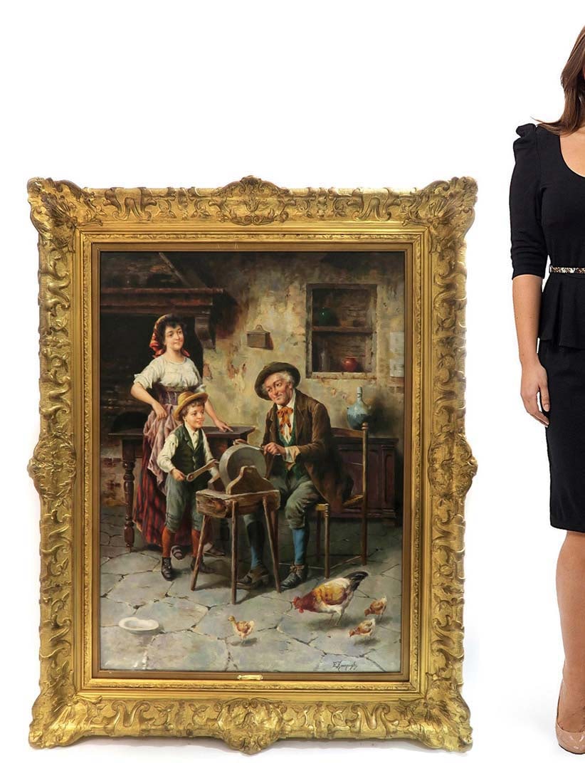 A Monumental Eugenio Edouardo Zampighi Oil on Canvas: Monumental Eugenio Edouardo Zampighi (Italian, 1855-1944) Oil on Canvas Painting. Frame: 51" x 39", Painting: 39" x 29"