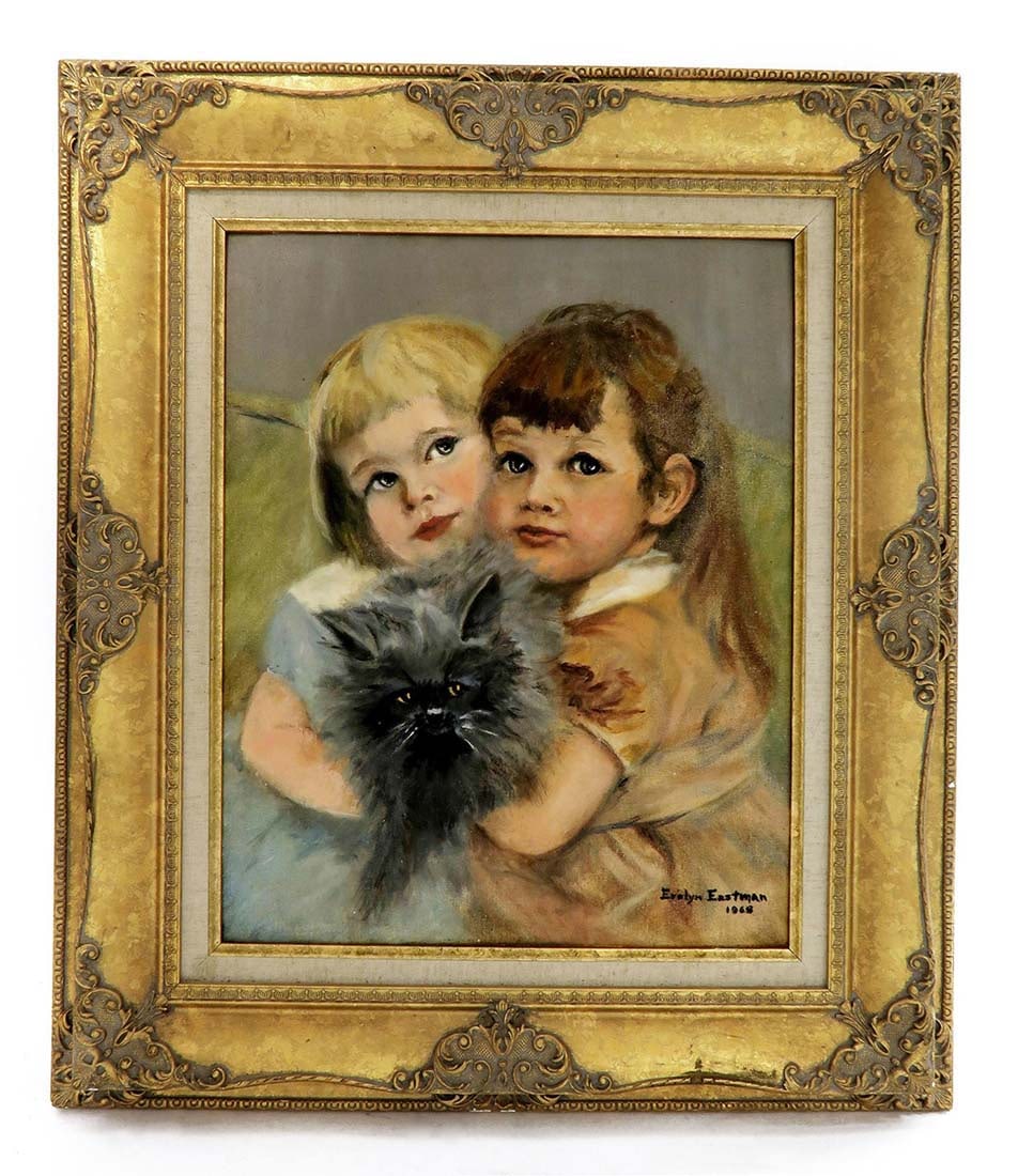 Oil on Board Painting By Eastman: Oil on Board Painting By Eastman, Circa 1968. 28.5" x 24.5" (With Frame)