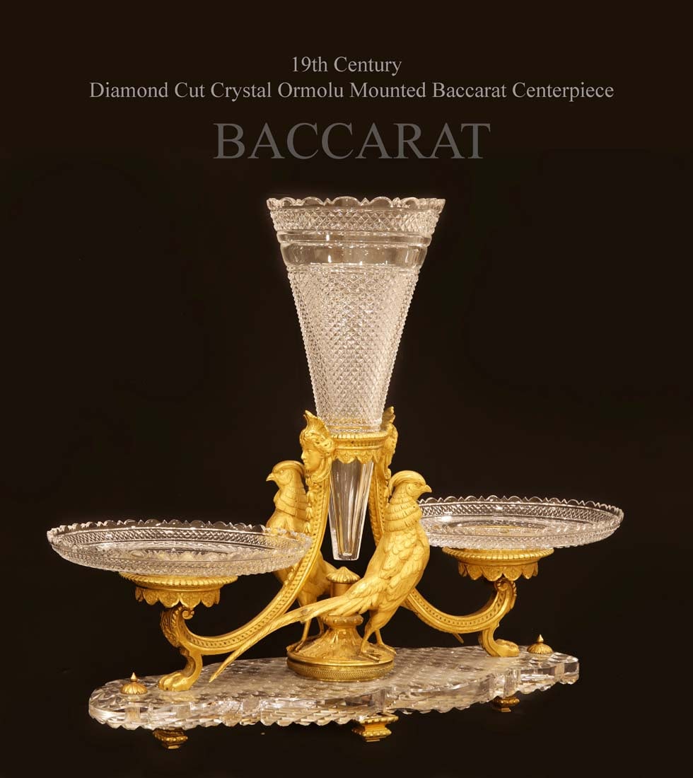 19th C. French Baccarat Diamond Cut Crystal Figural Bronze Centerpiece (1 of 1)