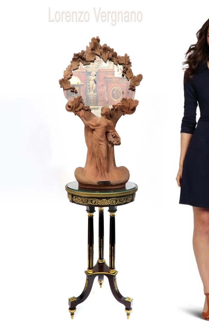 19th C. Large Terracotta Lorenzo Vergnano Mirror: 19th C. Large Terracotta Lorenzo Vergnano Mirror. NOTE: The base is NOT included! H 31" x W 17"