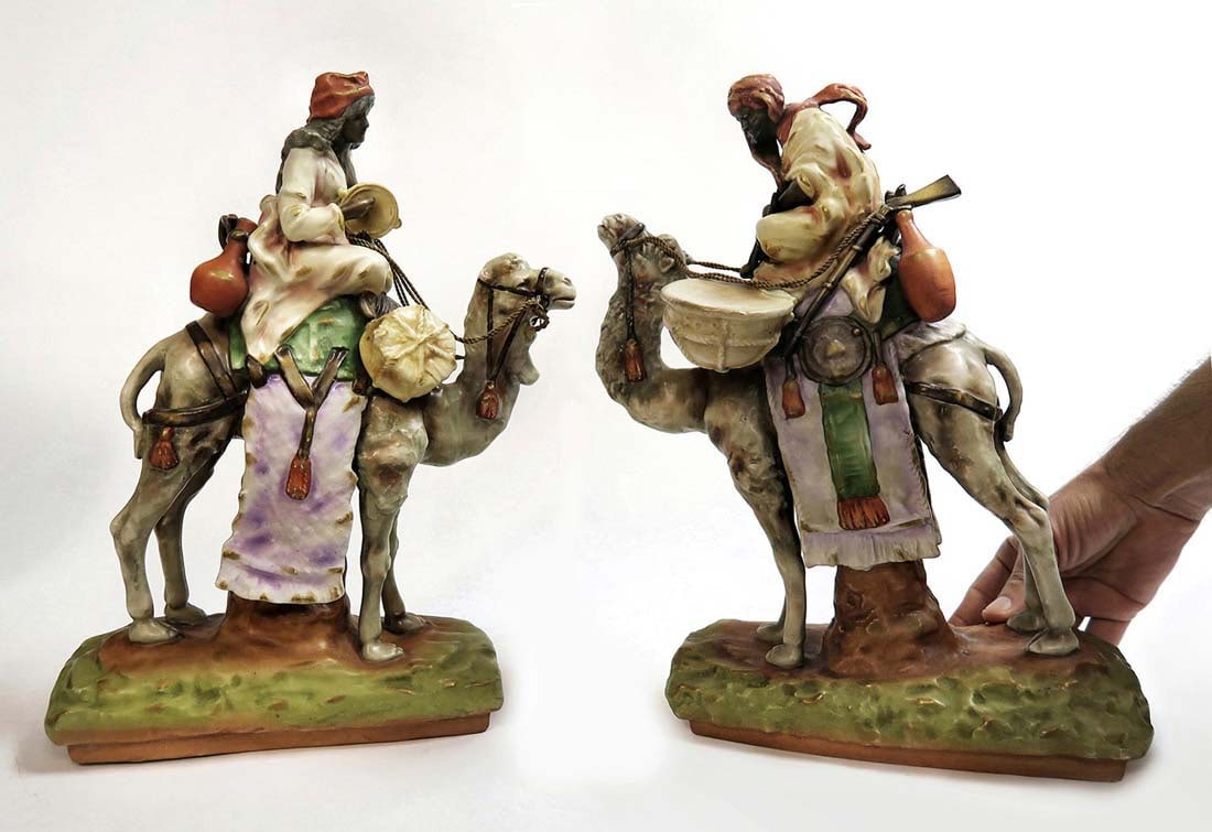 Pair Of Austrian Amphora Orientalist Porcelain Figurine: A Pair Of Austrian Amphora Orientalist Porcelain Figurine. H 15.5" x 11" x 4"