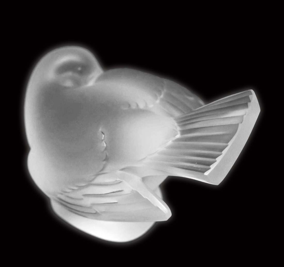 A French Lalique Frosted Crystal Sparrow Figural Paperweight, Signed: A French Lalique Frosted Crystal Sparrow Figural Paperweight, Signed