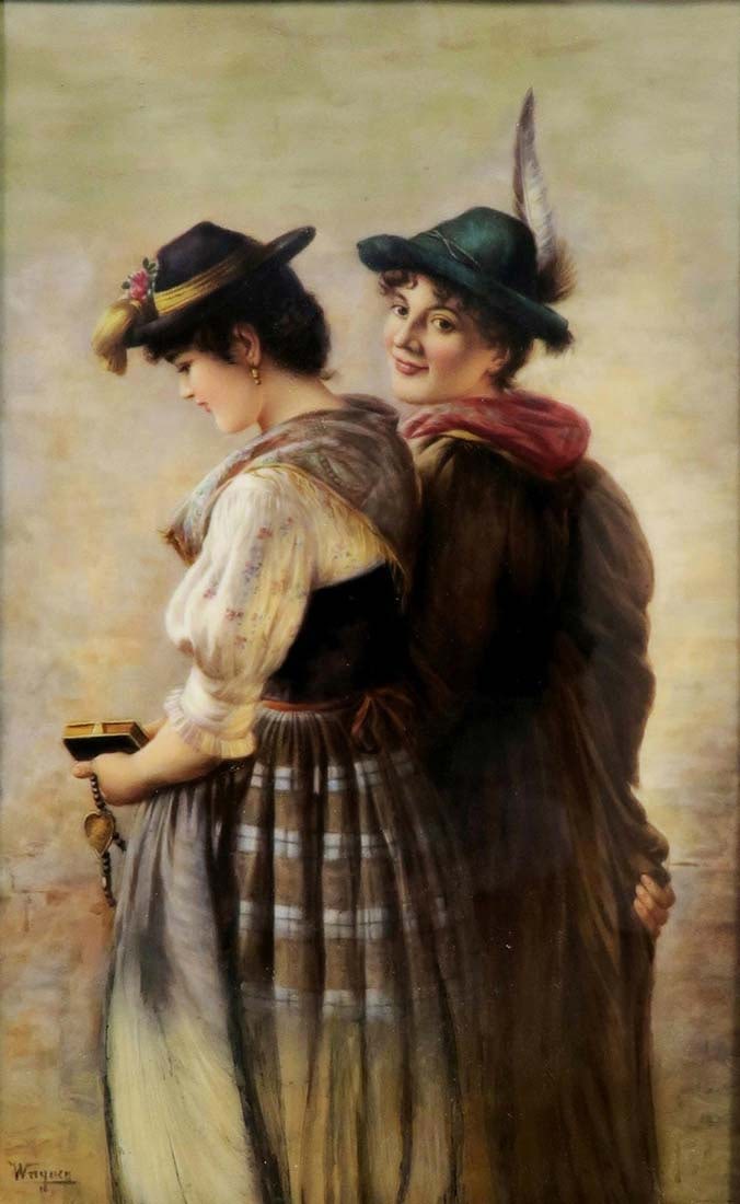 A Large Framed Berlin KPM Plaque signed Wagner - 2