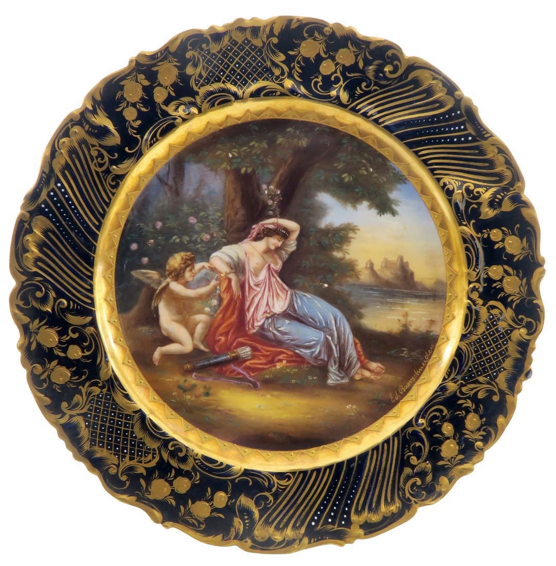 19th C. Royal Vienna Decorative Hand Painted Plate: 19th C. Austrian Royal Vienna Decorative Hand Painted Porcelain Plate. Hallmarked. D 9.5"