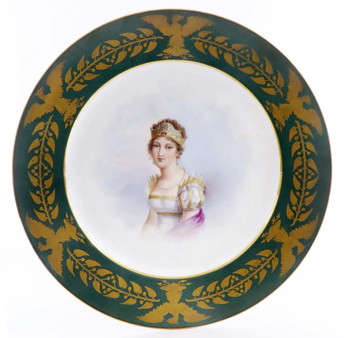 Marie Louise Portrait, 19th C. SEVRES GILDED PLATE: 19th C. French SEVRES HAND PAINTED Porcelain GILDED PLATE. Sevres Hallmarked. D 10". About: Marie Louise was an Austrian archduchess who reigned as Duchess of Parma from 11 April 1814 until her death.