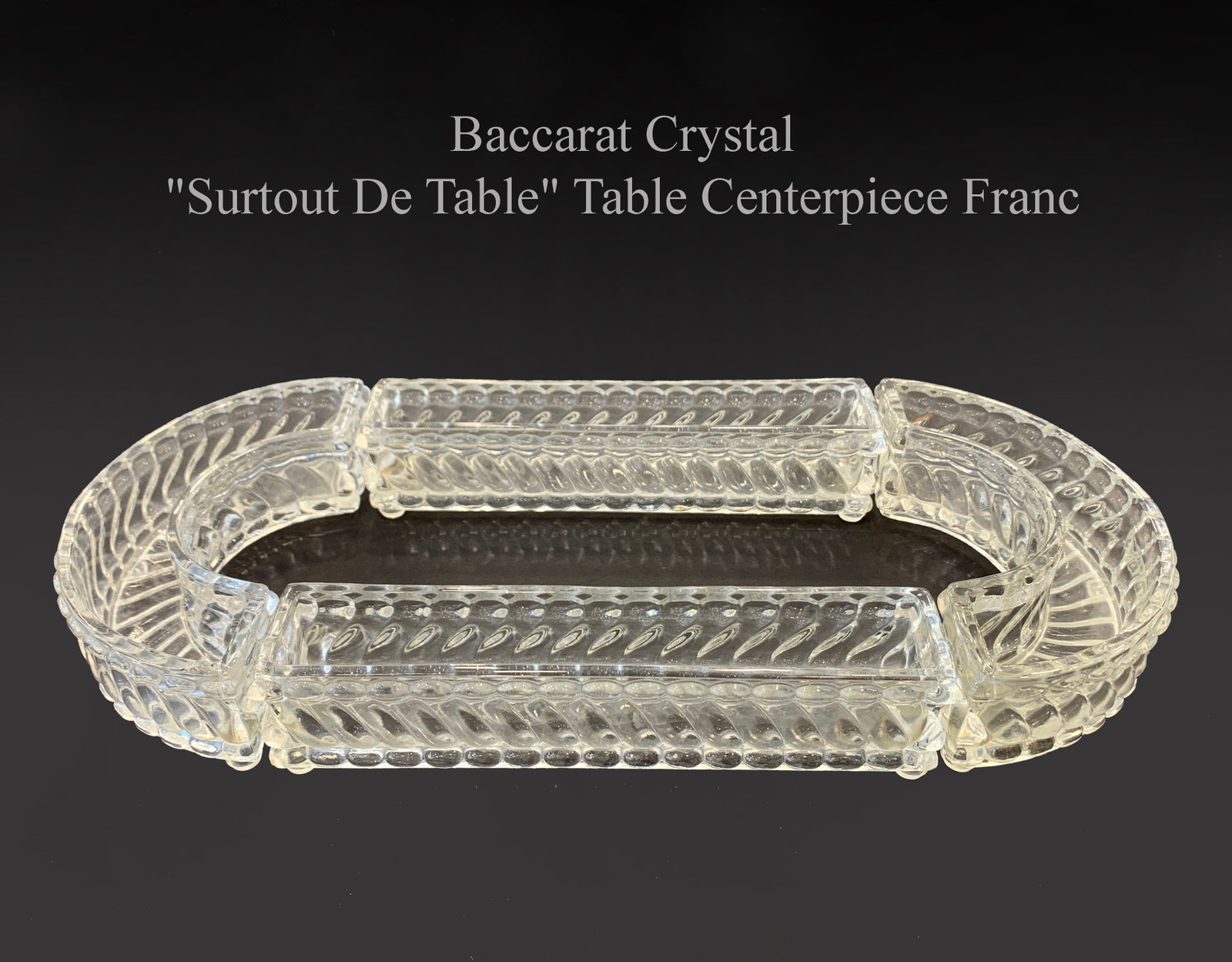 A French Baccarat Crystal Surtout De Table Centerpiece, Signed: A French Baccarat Crystal Surtout De Table Centerpiece, Signed. 17" x 8" x 2"