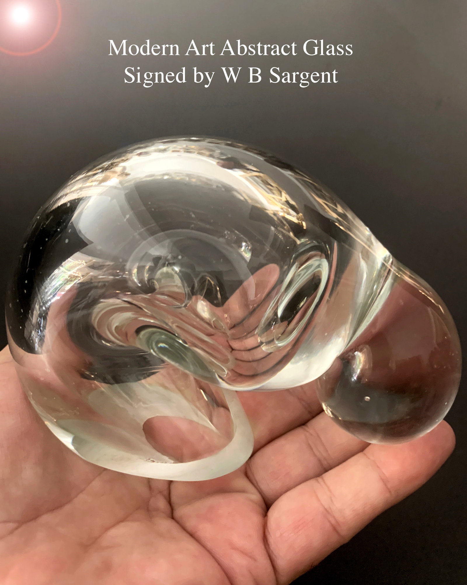 A Modern Art Abstract Crystal Glass Statue, WB Sargent Signed (1 of 5)