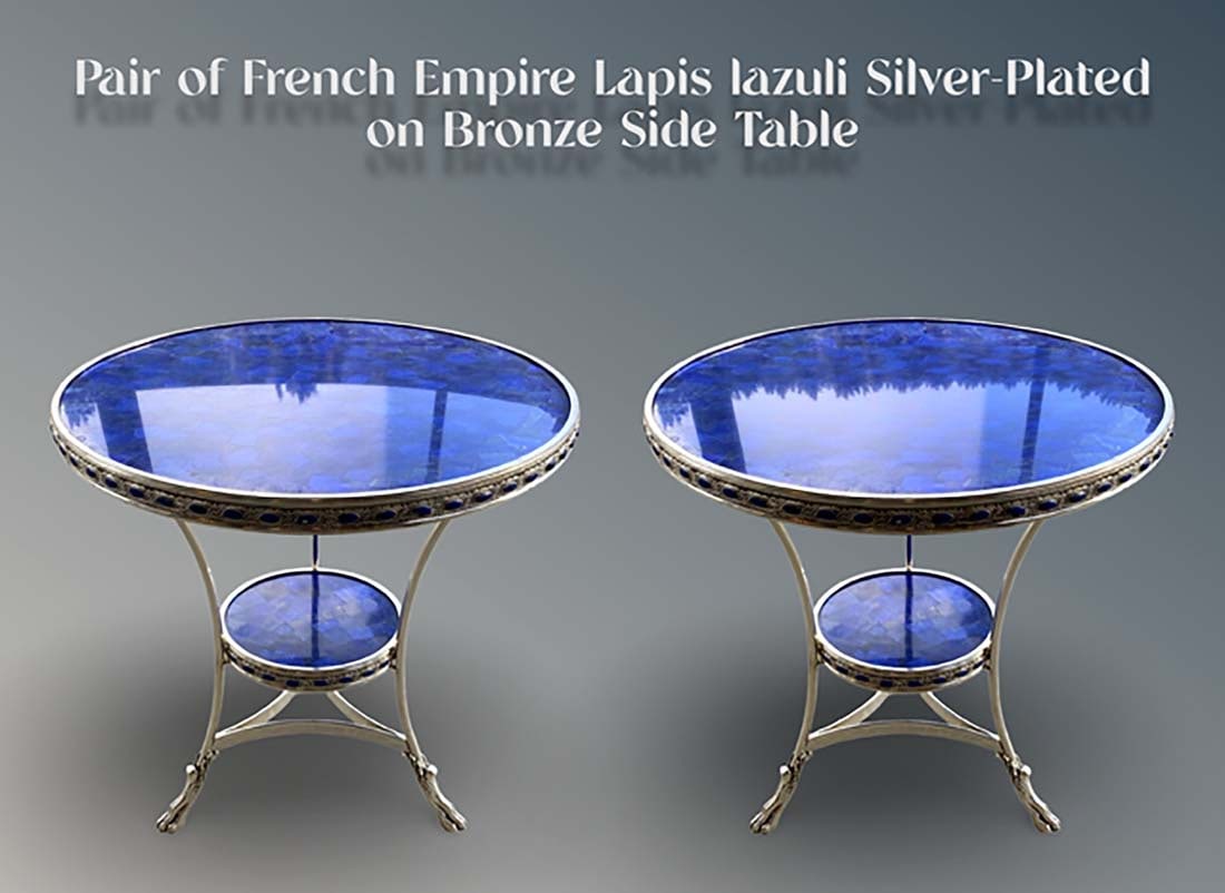 A Pair of French Empire Lapis Lazuli Silver-Plated Bronze Side Table (1 of 6)