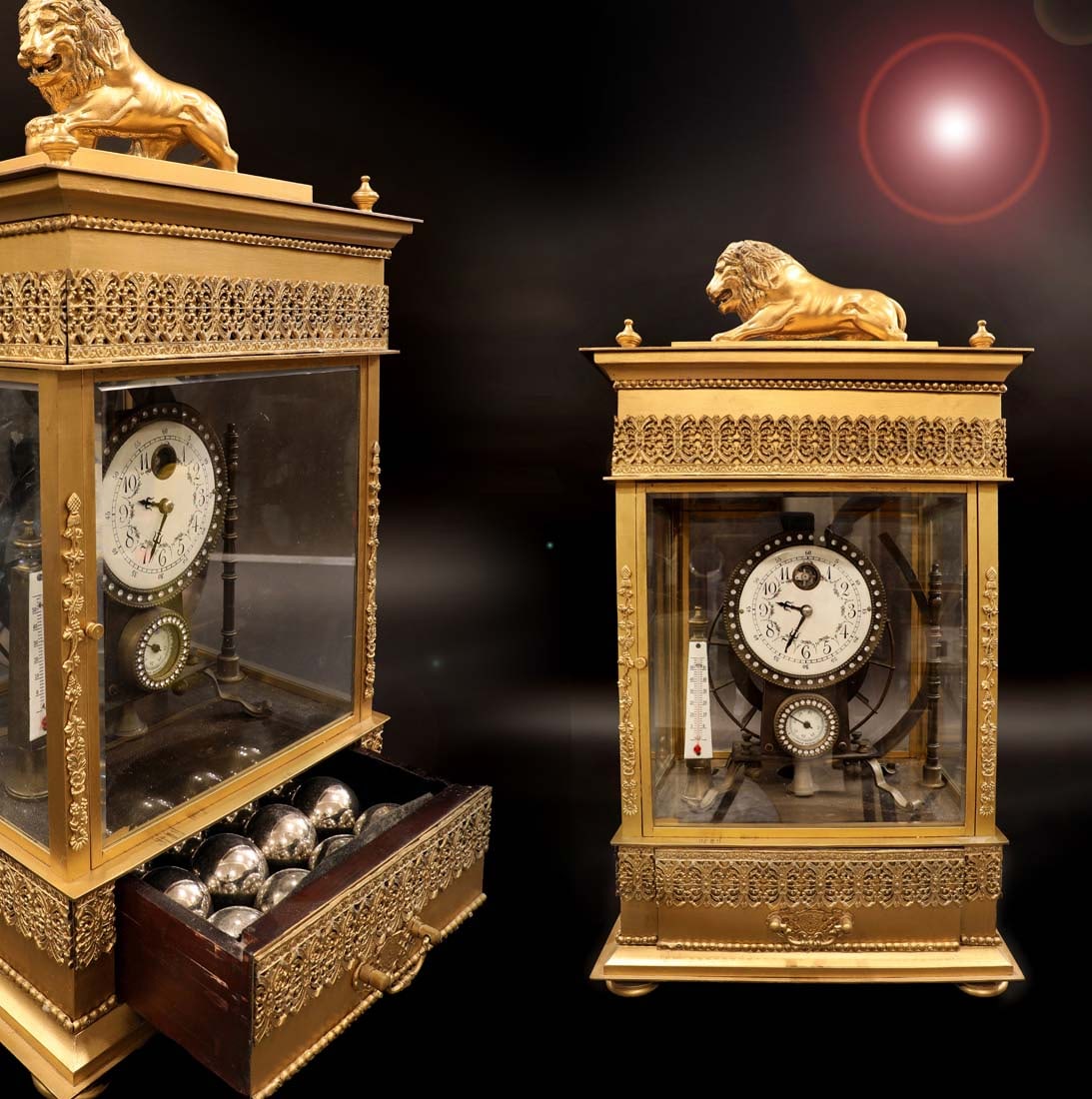 A Large French Bronze Mechanical Falling Ball Clock: A Large French Bronze Mechanical Falling Ball Clock. H 23" x W 11.5" x D 9.25"
