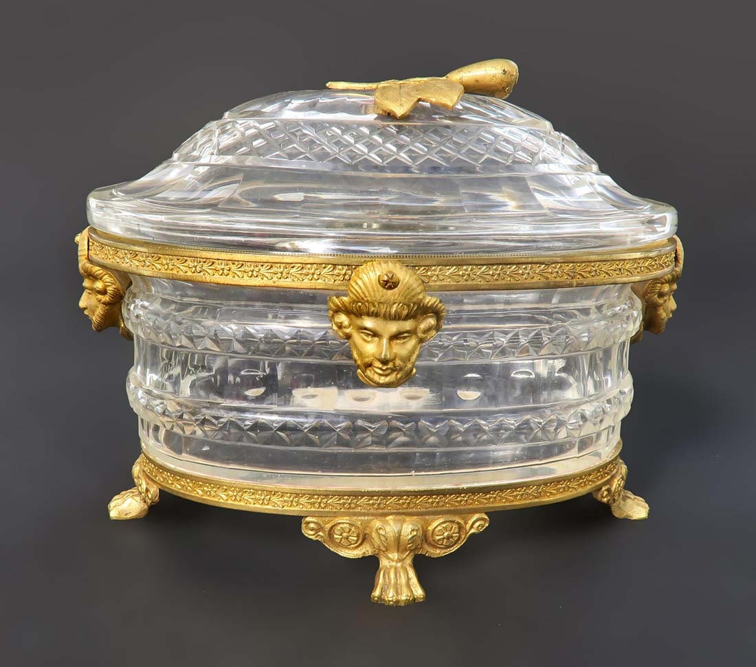 19th C. French Baccarat Bronze & Crystal Jewelry Box: 19th C. French Baccarat Bronze & Crystal Jewelry Box