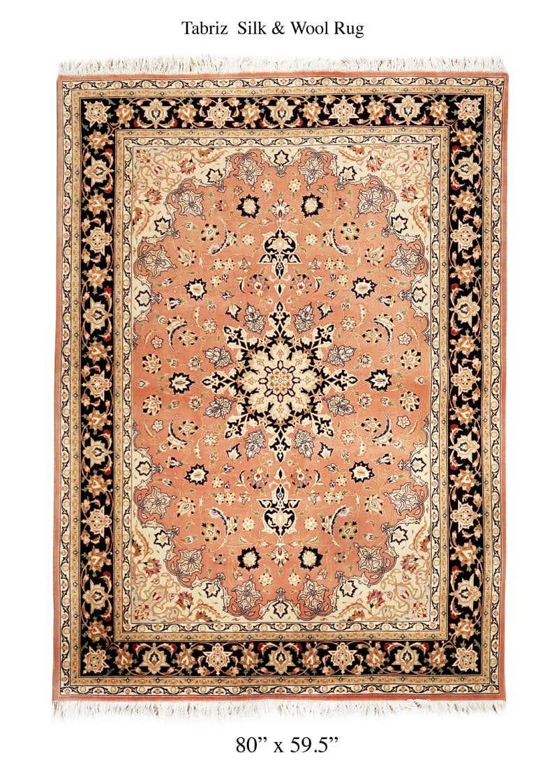 An Exquisite Persian Tabriz Wool Silk Rug: An Exquisite Iran Persian Tabriz Wool Silk Rug. 80" x 59.5"