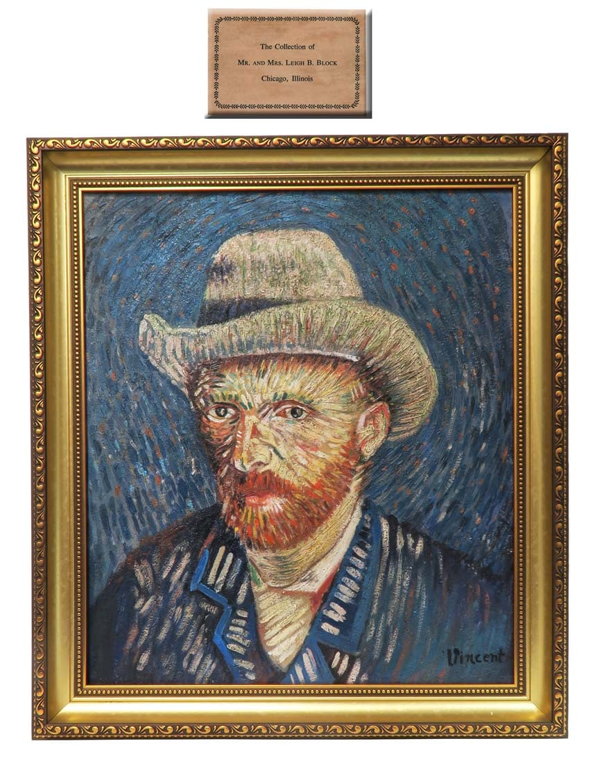 Self-Portrait / Grey Felt Hat, After Vincent Van Gogh: Self-Portrait with Grey Felt Hat, After Vincent Van Gogh Oil on Canvas. From The collection of Mr. and Mrs. Leigh B.Block. 20.5" x 18.2"
