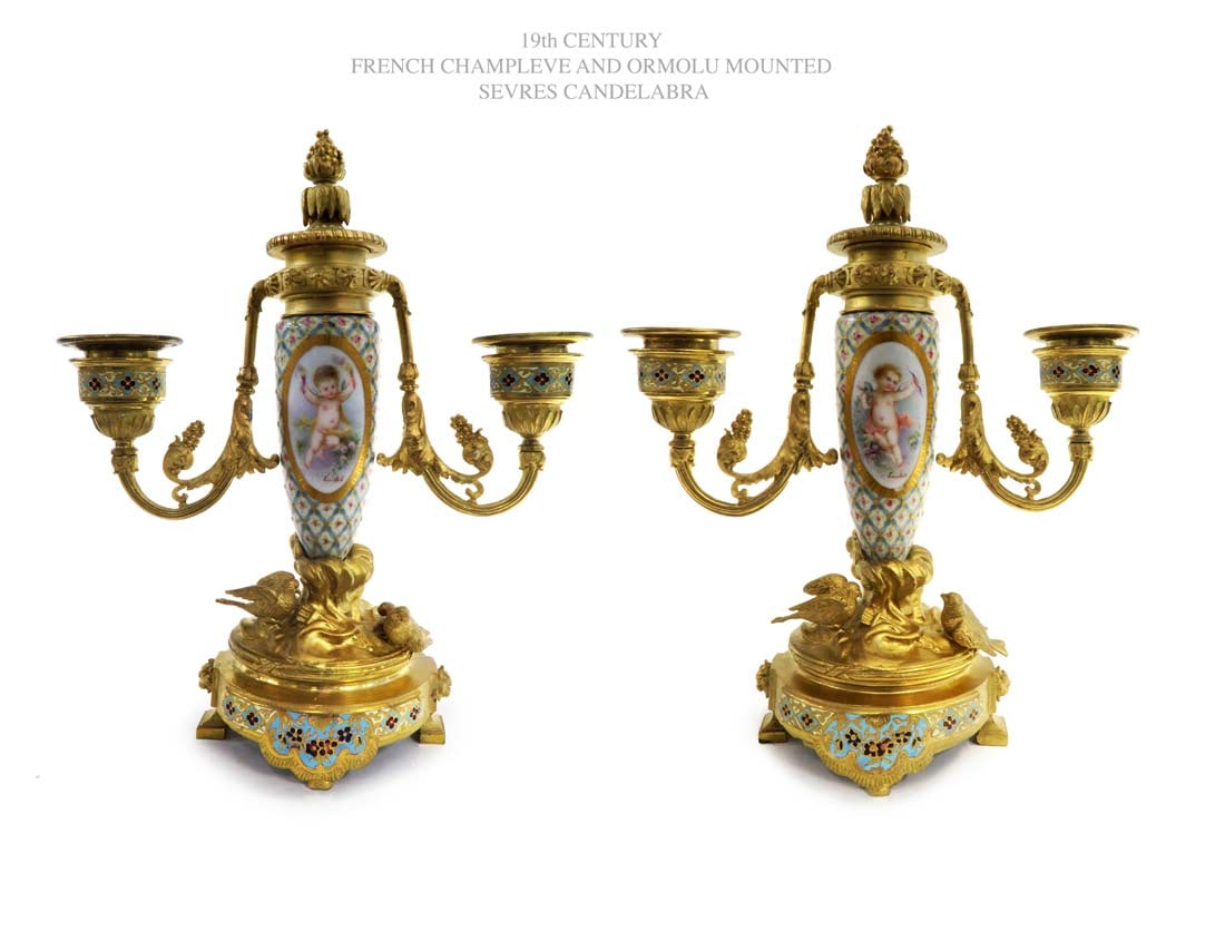 A Pair of Champleve Sevres Figural Bronze Candelabras (1 of 4)