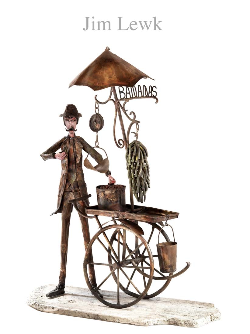 A LARGE JIM LEWK COPPER SCULPTURE: A LARGE JIM LEWK COPPER SCULPTURE. H 26" x 22" x 8.5". About Artist: Born in Troyes, France and raised in New York, Jim Lewk's interest in art dates from pre-grammar school. After moving to Miami, he