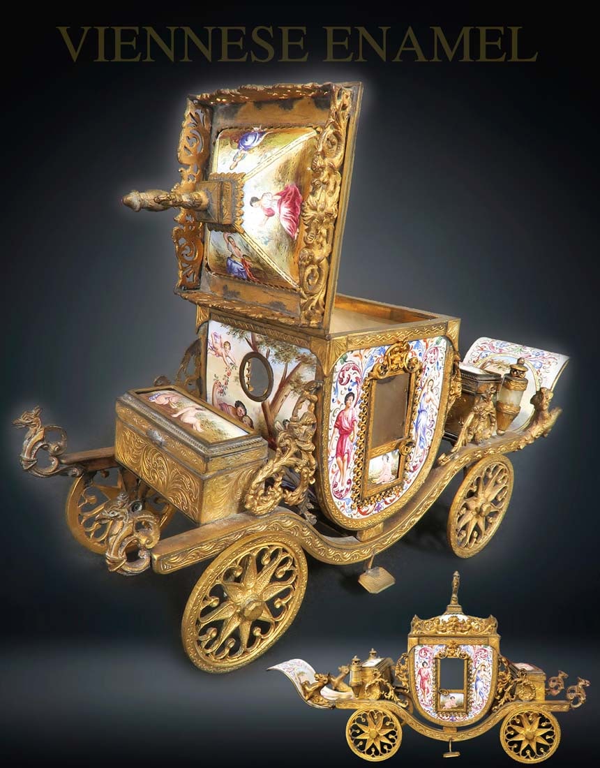 A Large 19th C. Viennese Gilt Bronze Enamel Painted Carriage (1 of 13)