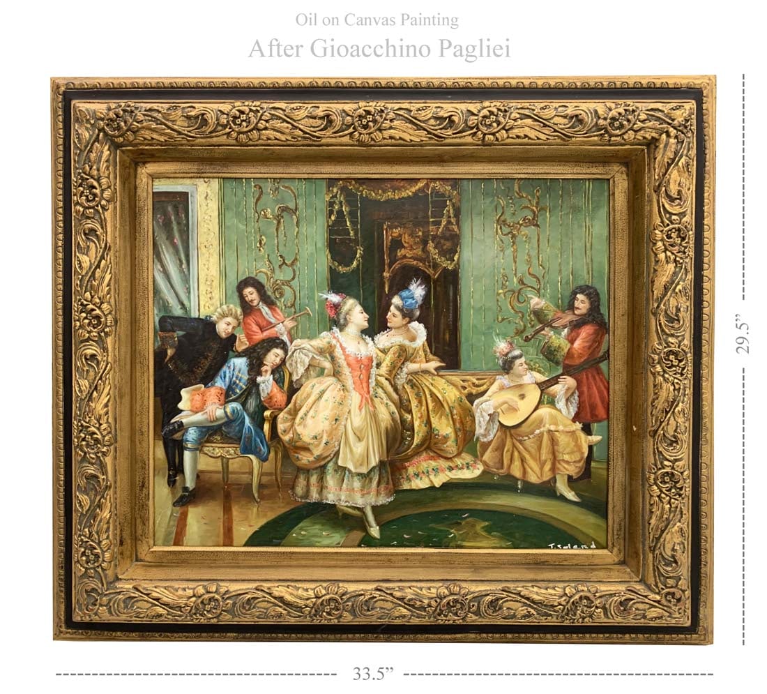 The Dance, After Gioacchino Pagliei Framed Oil on Canvas Painting, Signed: The Dance, After Gioacchino Pagliei Framed Oil on Canvas Painting, Signed. 33.5" x 29.5"