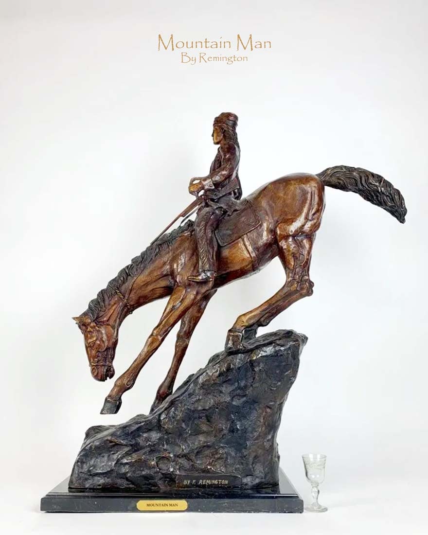 Mountain Man, A Large Bronze Statue, Remington Signed: Huge & Heavy Bronze Statue (Mountain Man) signed Remington. H 29" x L 26" x D 9"