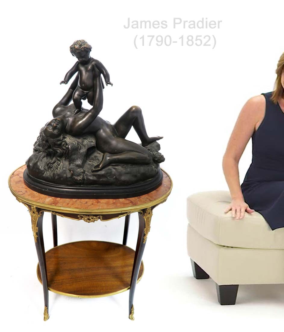 James Pradier (1790-1852) Large Bronze Sculpture: James Pradier (1790-1852) Large Bronze Sculpture. Jean-Jacques, called James Pradier, 1790-1852, SWISS. L'ENFANCE DE BACCHUS (THE CHILDHOOD OF BACCHUS), signed: Pradier. Catalogue des Modeles en Bronz