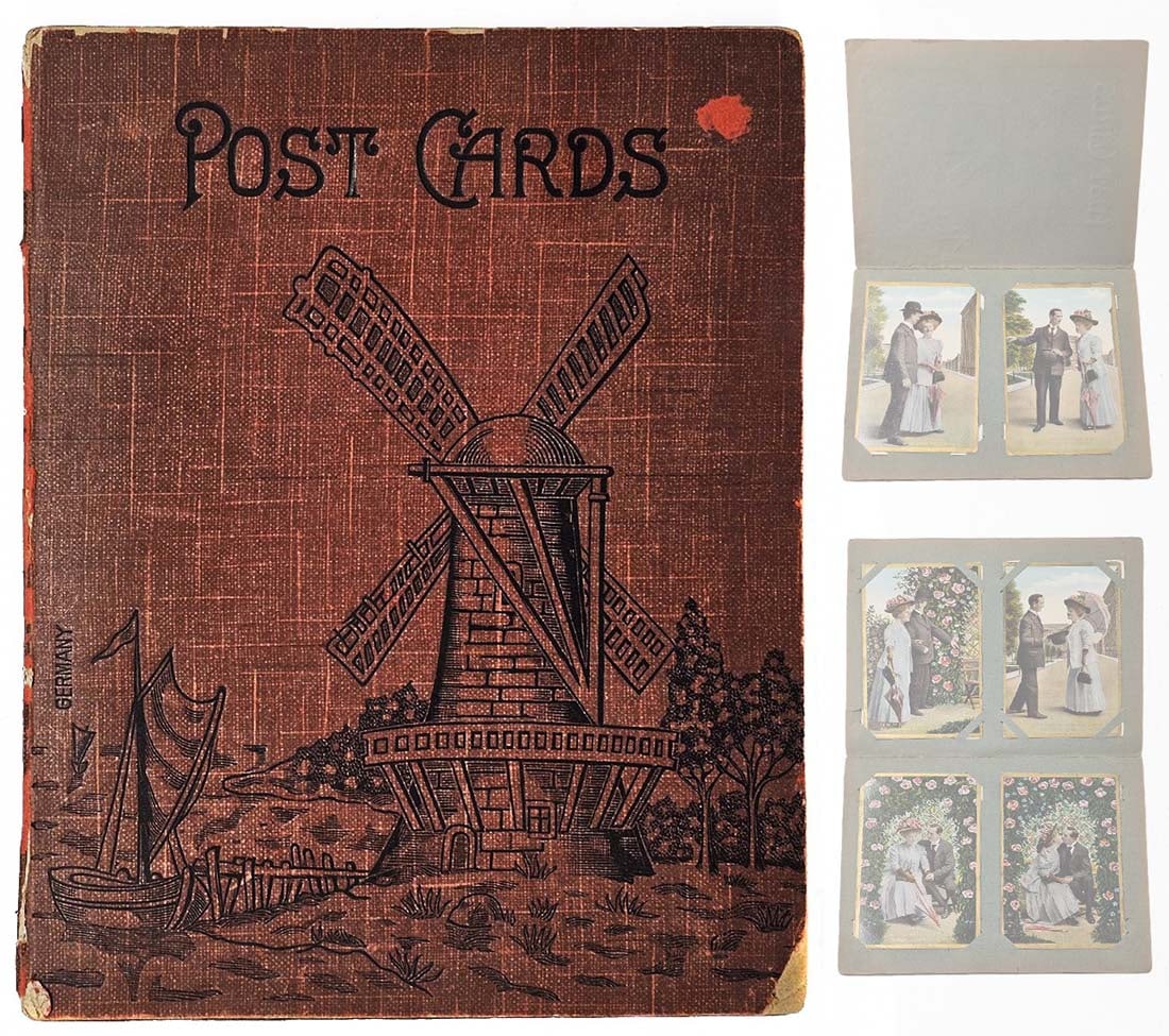 A 20th Century Vintage Romance Post Cards Album, Set of 14 Pieces: A Set Of Fourteen 20th Century Vintage Romance Post Cards Album. Germany Printed. Postal cards measures: 5.5" x 3.5", Booklet: 7" x 9"