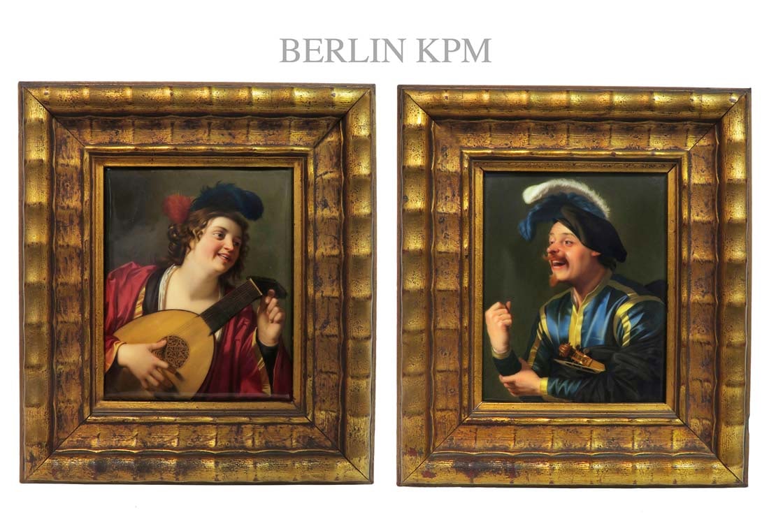 Pair of 19th C. Exceptional Quality Berlin KPM Plaques: A Pair of 19th C. Exceptional Quality German Berlin K.P.M Hand Painted Framed Plaques. Plaques size: 6.2" x 5"
