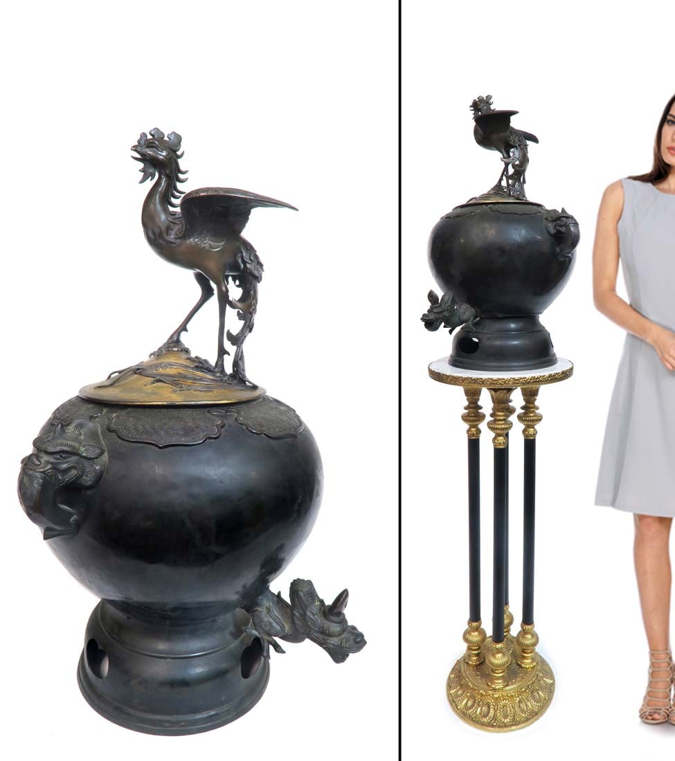 A Large Chinese Bronze Samovar, Signed, 18th C.: Late 17th, Early 18th Century Large Chinese Bronze Samovar, Signed. NOTE: The base is NOT included! H 28" x W 19"
