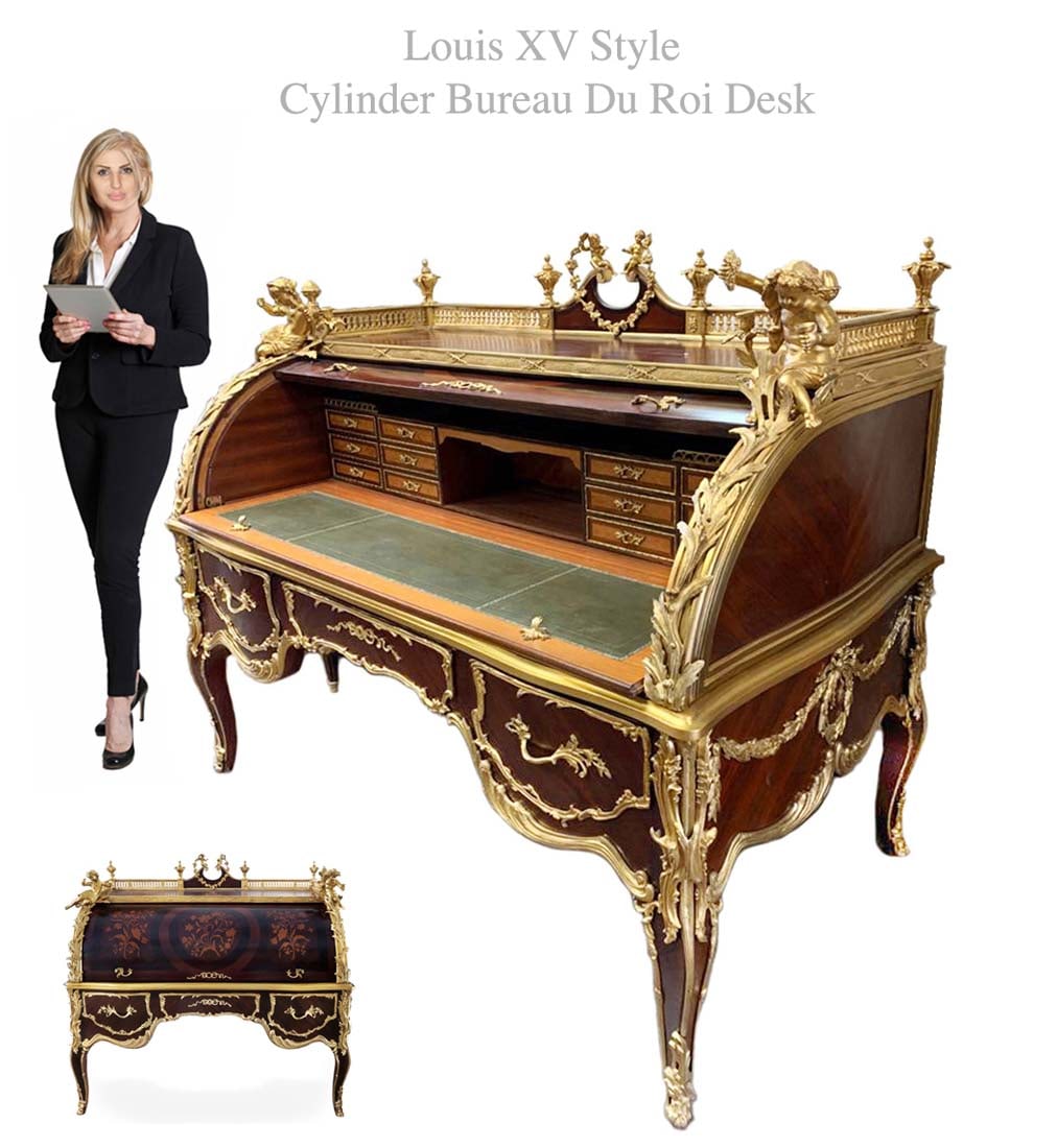 A Monumental Louis XV Style Cylinder Bureau Du Roi Desk (1 of 13)
