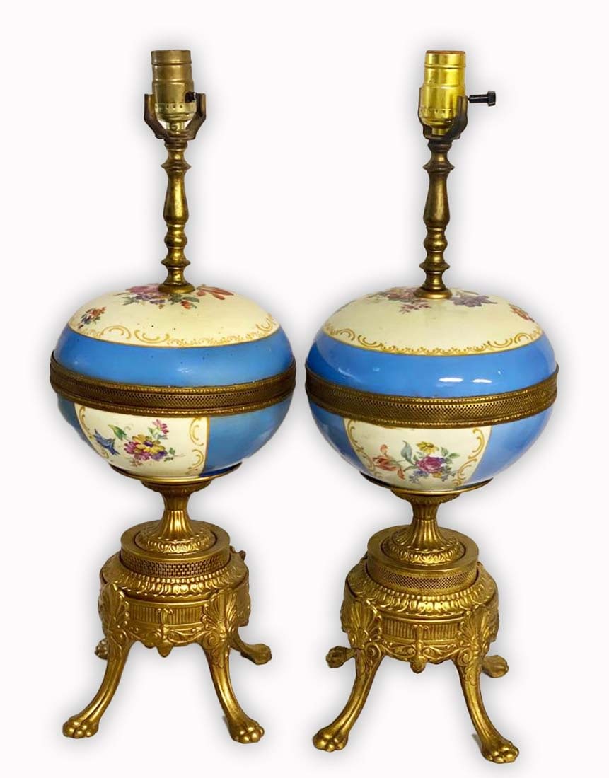 A Pair of Sevres Style Bronze Light Lamps: A Pair of Sevres Style Bronze Light Lamps. H 33"
