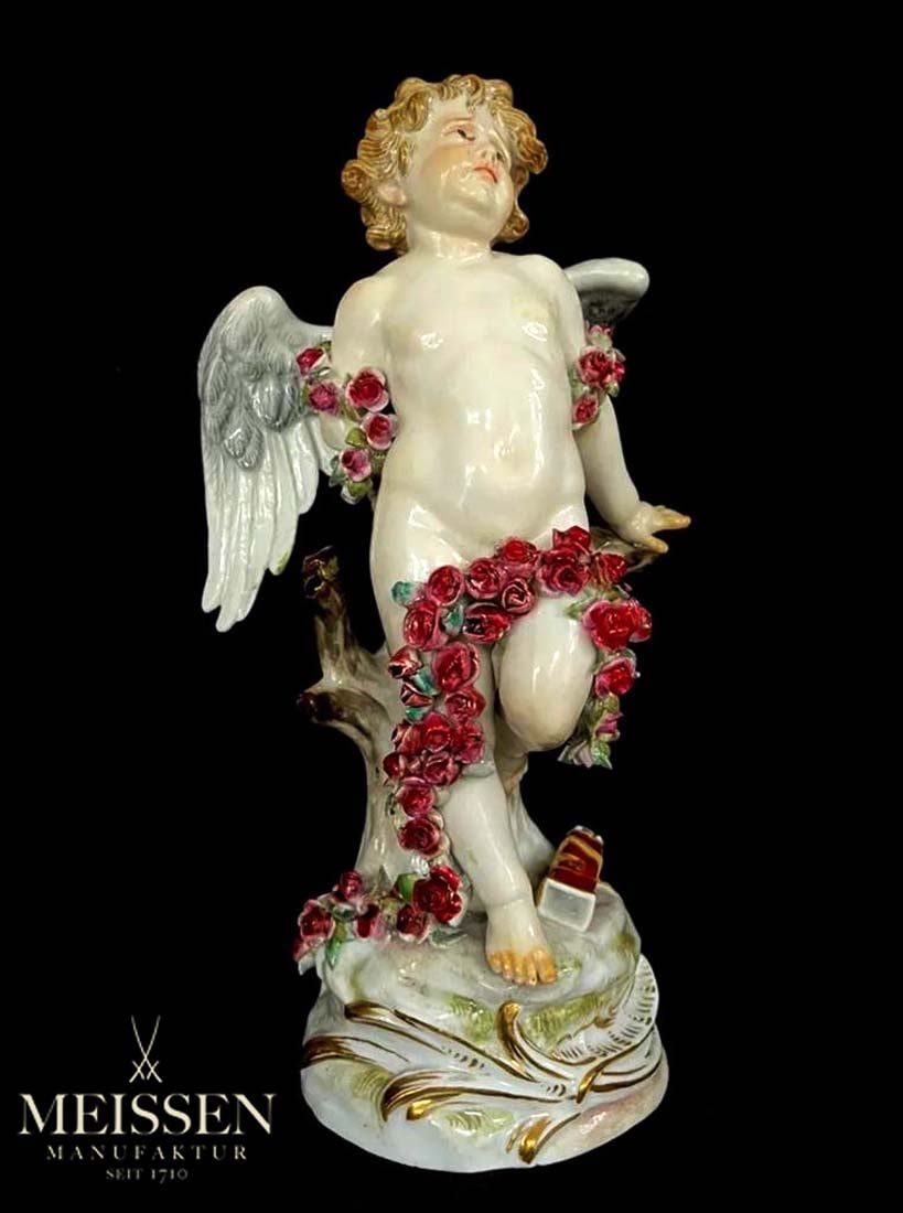 A German Meissen Hand Painted Porcelain Figurine, Hallmarked: A German Meissen Hand Painted Porcelain Figurine, Hallmarked. H 7.6"