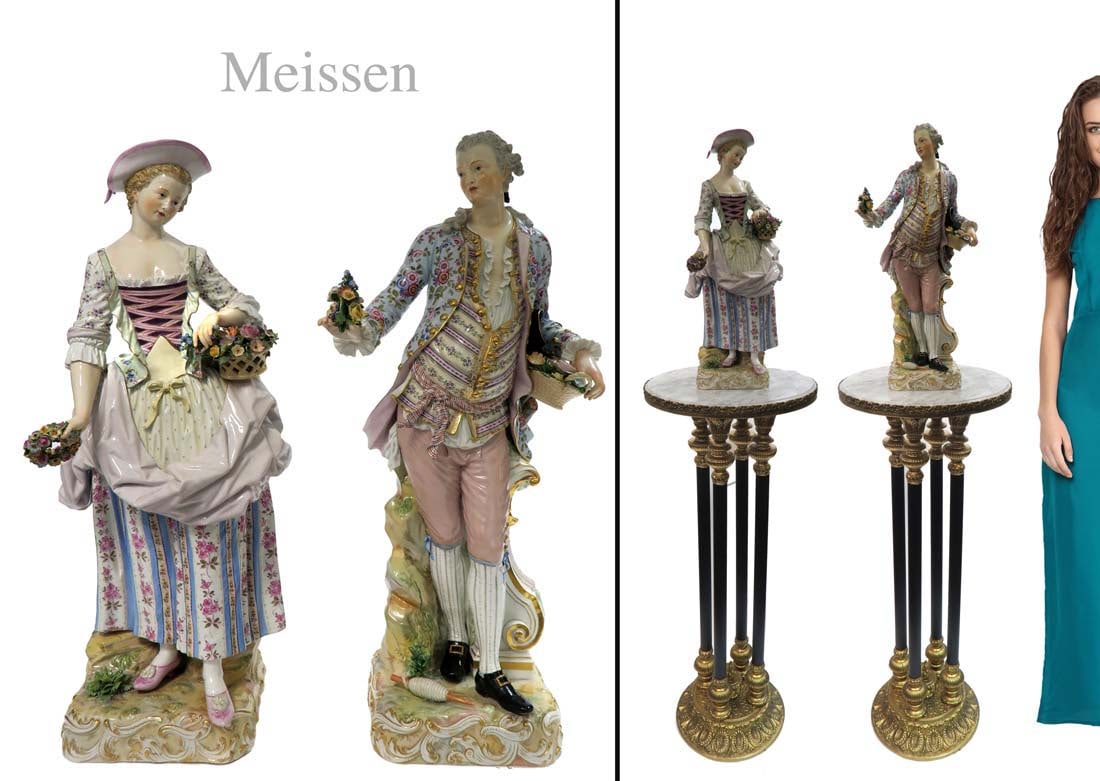 Very Large Pair of Genuine 19th C. Meissen Figurines: Very large pair of Genuine 19th century German Meissen Porcelain figurines. NOTE: The pedestals are NOT included! H 19"