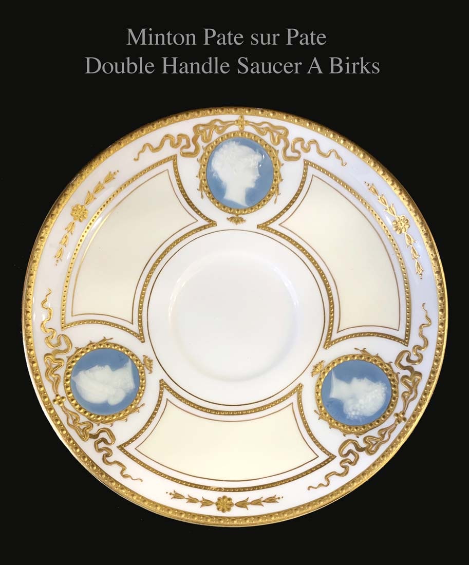 An English Minton Brik Pate-sur-Pate Porcelain Double Handle Saucer, Hallmarked (1 of 1)