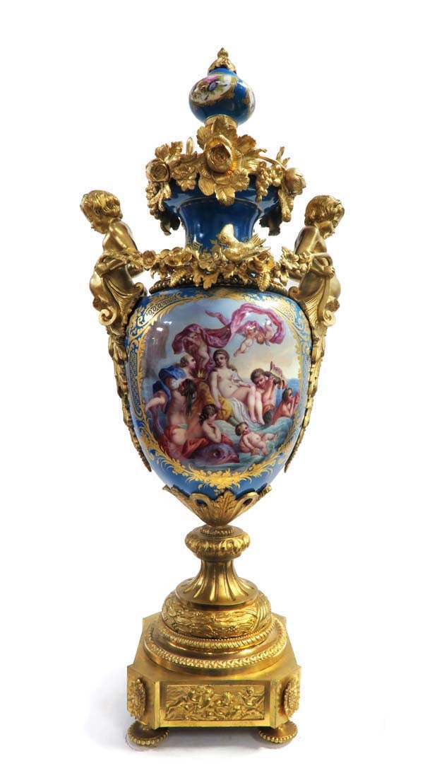 A Pair of Large 19th C. Sevres Hand Painted Bronze Figural Vases - 5
