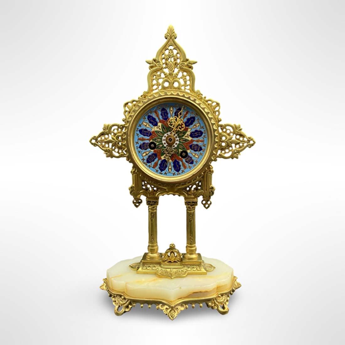 19th C. French Champleve Bronze Onyx Clock Set - 2