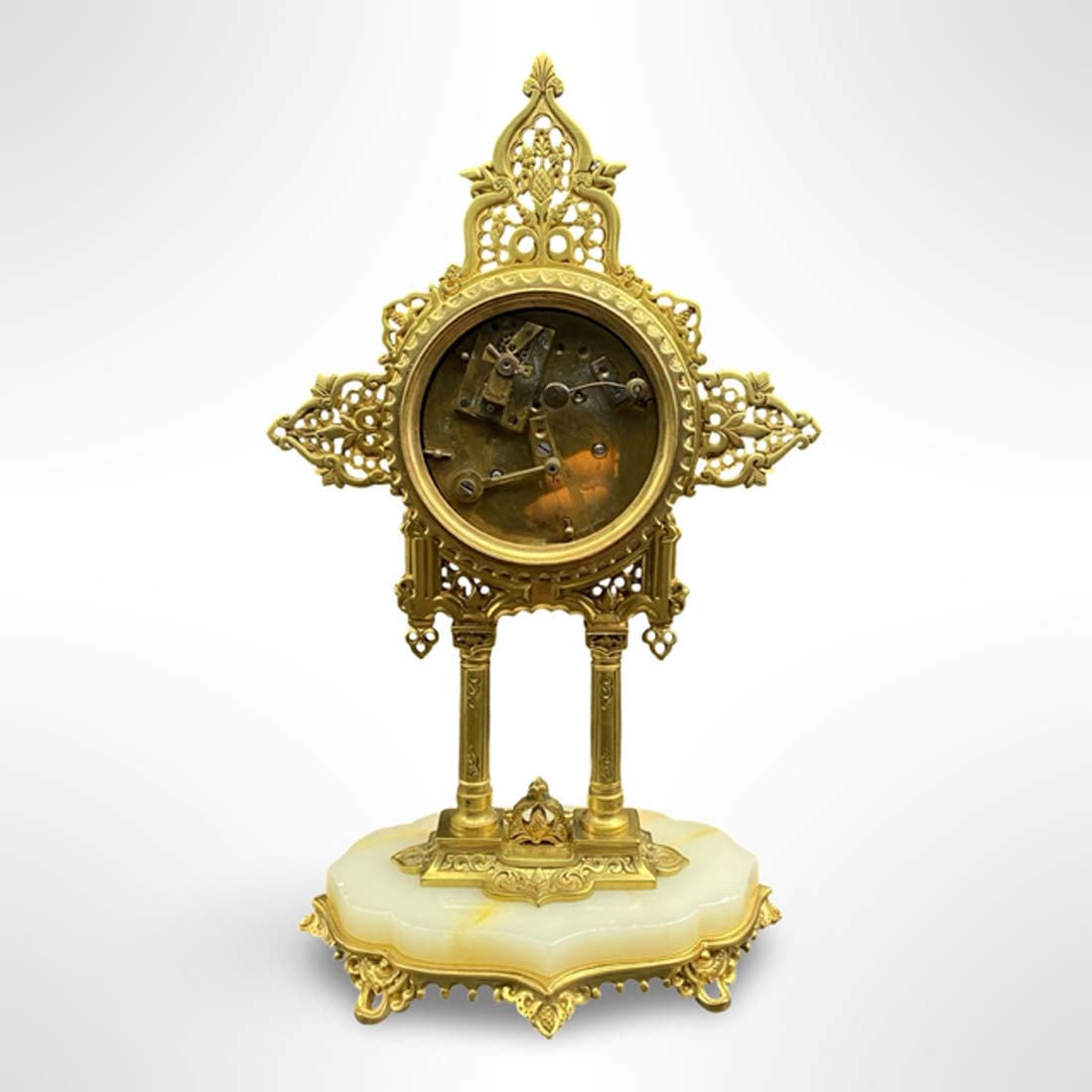 19th C. French Champleve Bronze Onyx Clock Set - 3