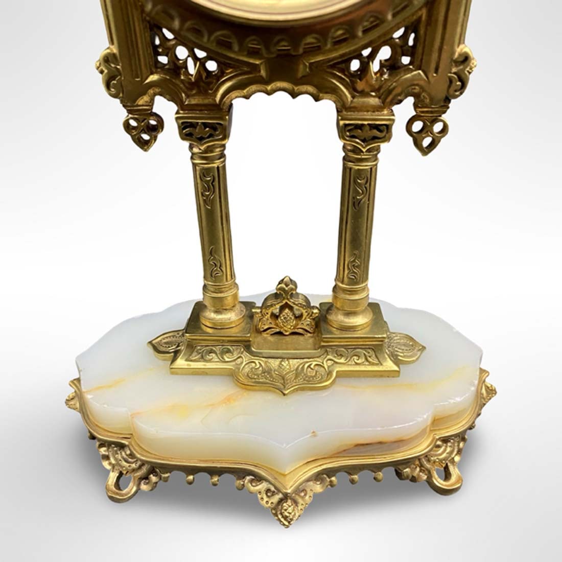 19th C. French Champleve Bronze Onyx Clock Set - 5