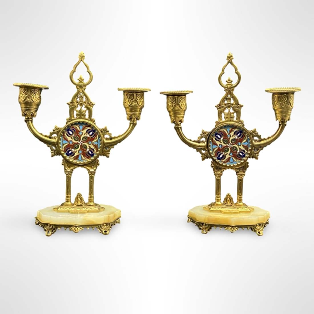 19th C. French Champleve Bronze Onyx Clock Set - 6