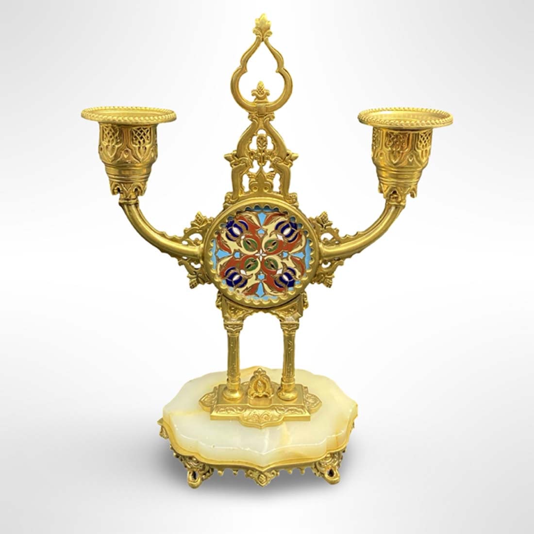 19th C. French Champleve Bronze Onyx Clock Set - 8