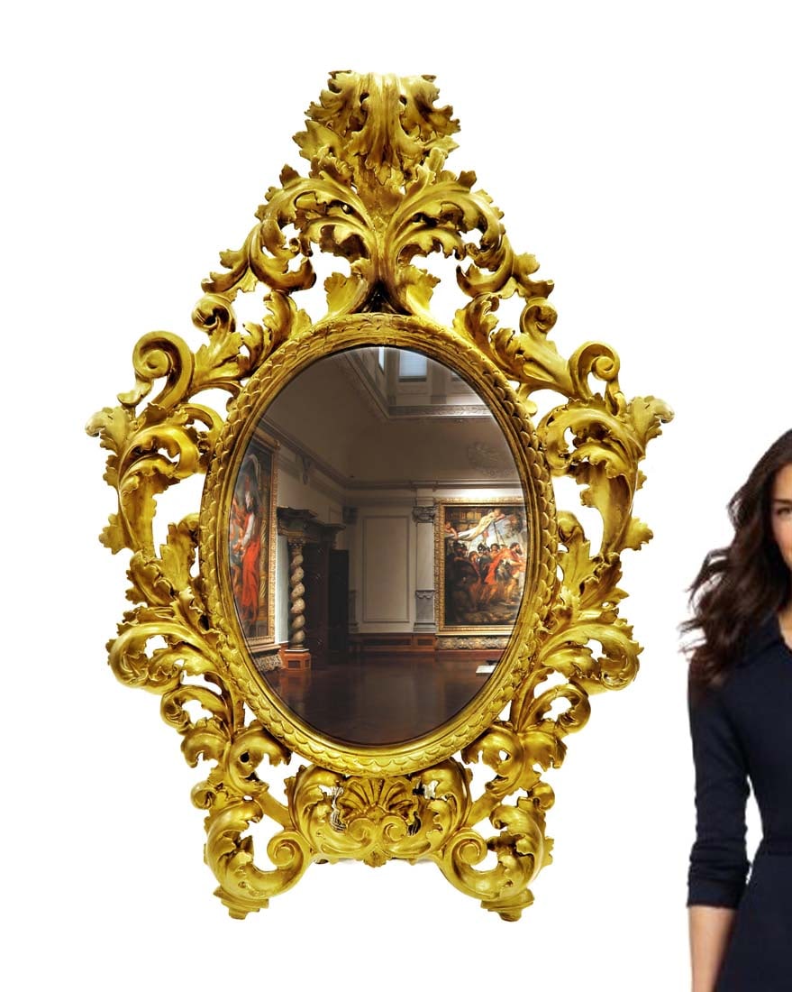 A LARGE GILTWOOD ROCOCO STYLE MIRROR, LATE 19TH CENTURY (1 of 2)