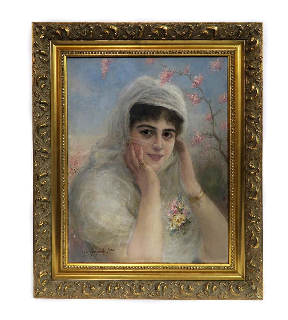 An Orientalist Oil on Canvas By Emile Eisman-Semenowsky: Emile Eisman-Semenowsky (Polish, 1857-1911) Orientalist Oil on Canvas. 30" x 25" (with frame).