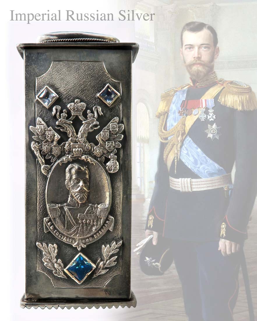 IMPERIAL RUSSIAN SILVER JEWELED TOOTHPICK CASE (1 of 7)