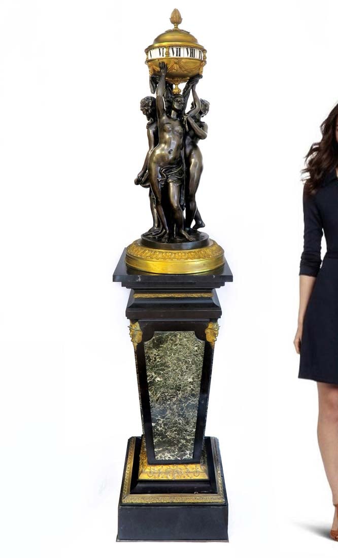 Henri Dasson Large Figural Bronze Rotary Clock: Henri Dasson Large Figural Bronze Rotary Clock. Signed. Museum Quality! NOTE: The pedestal is NOT included! H 38" x W 15"