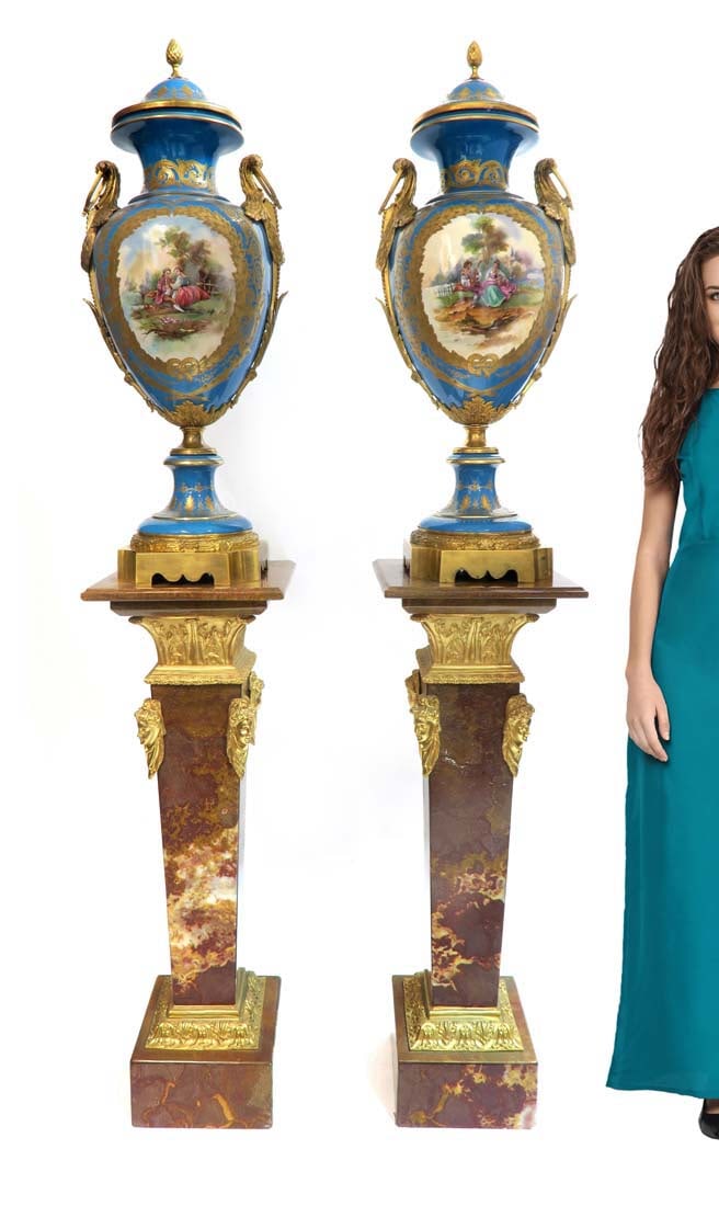 Monumental Pair of French Bronze Mounted Sevres Vases (1 of 8)