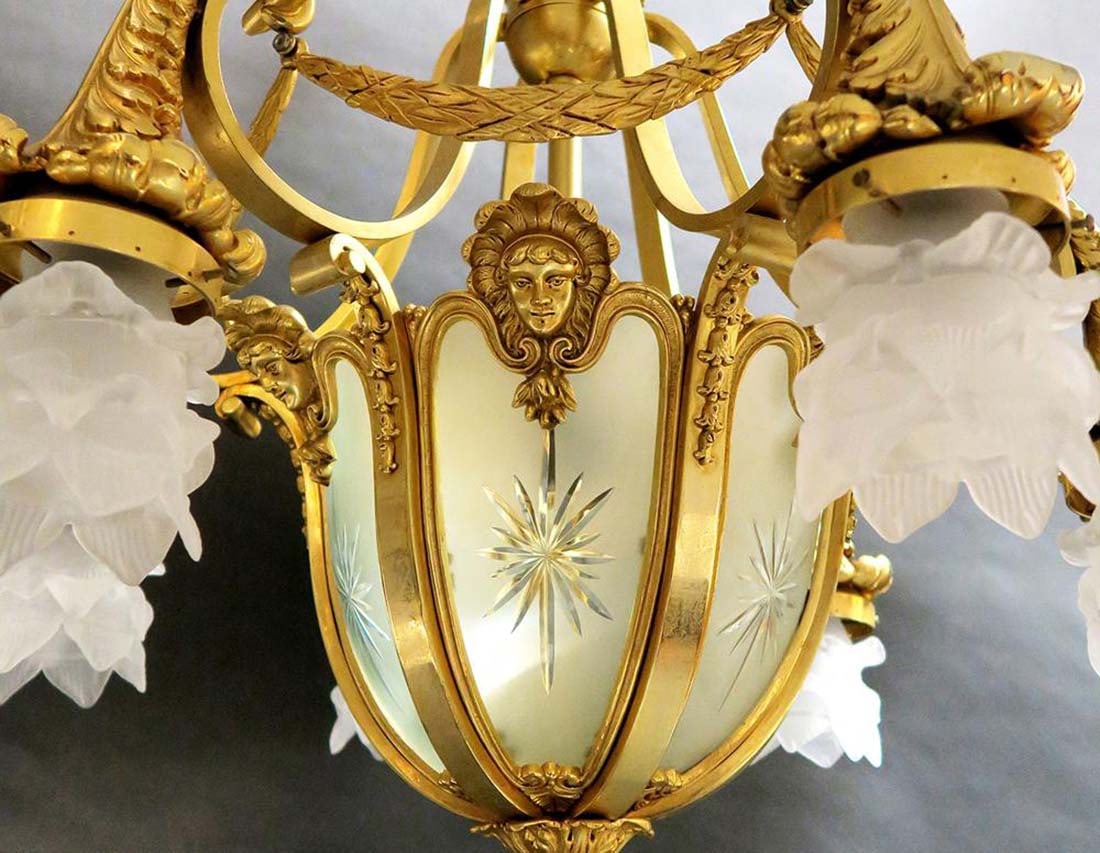 19th C. Figural Bronze & Crystal Chandelier 7-light - 3