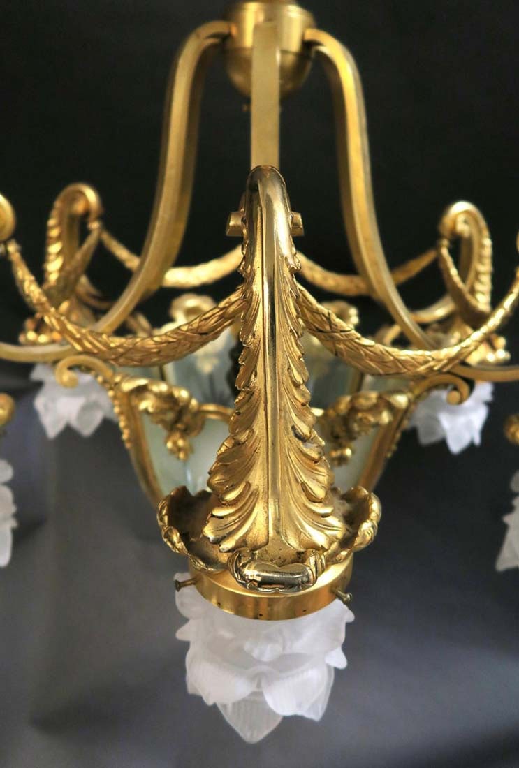 19th C. Figural Bronze & Crystal Chandelier 7-light - 4