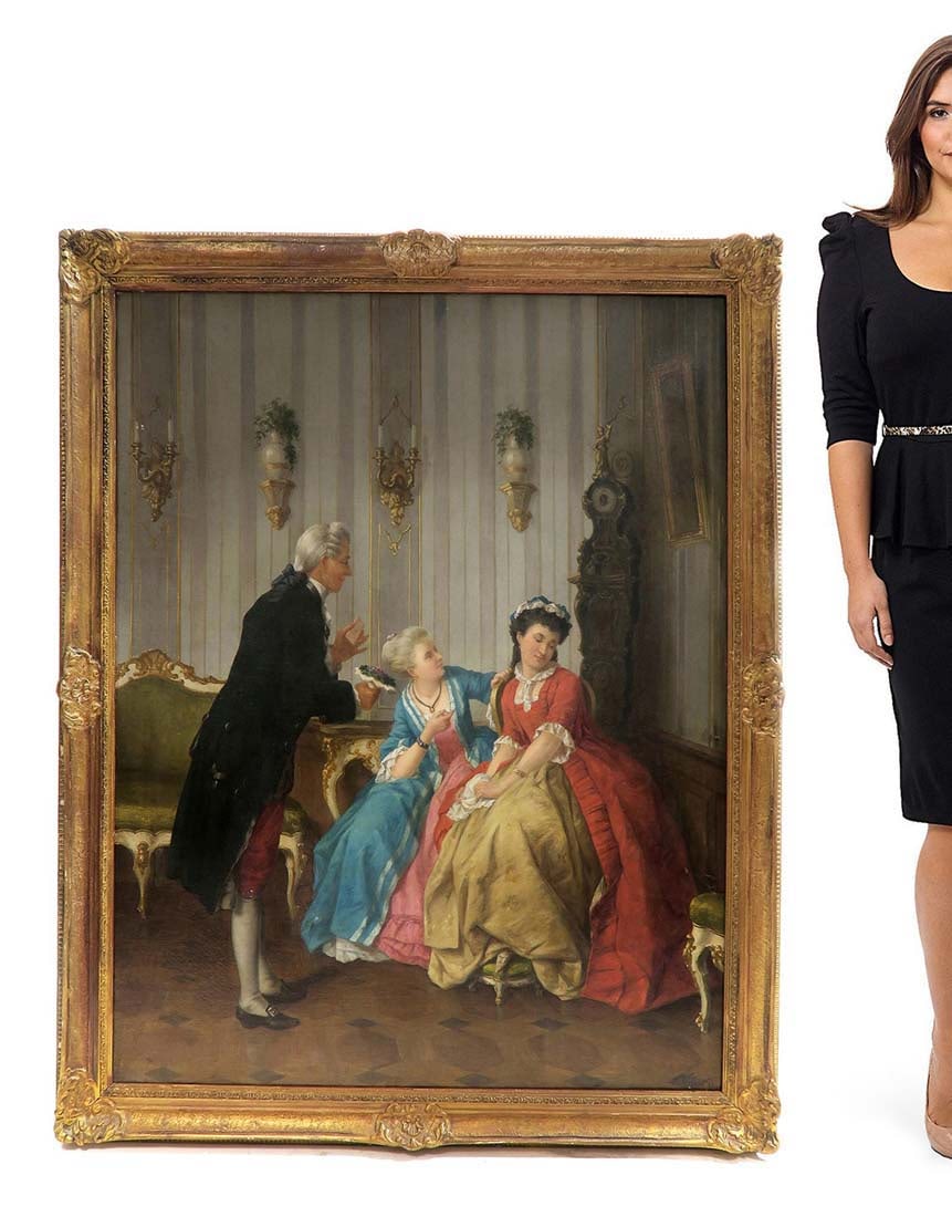 Large 19th C Oil on Canvas signed F. Weiber (1 of 5)