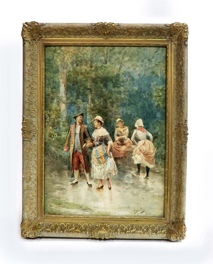 Watercolor Painting By Mariano Alonso Perez, Signed: Watercolor Painting Mariano Alonso Perez (Spanish, 1857-1930). Circa 1891. 30.5" x 23.5"
