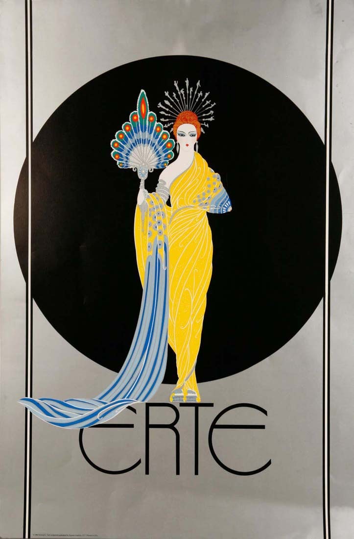 Goddess in Yellow, Large ERTE Lithograph Poster, 1982: Goddess in Yellow, A Vintage Large House of ERTE Lithograph Poster. Published by Sevenarts (Official ERTE Company), 1982, New York, Printed in USA. Condition: Used, No frame, Very slight edge blemishe