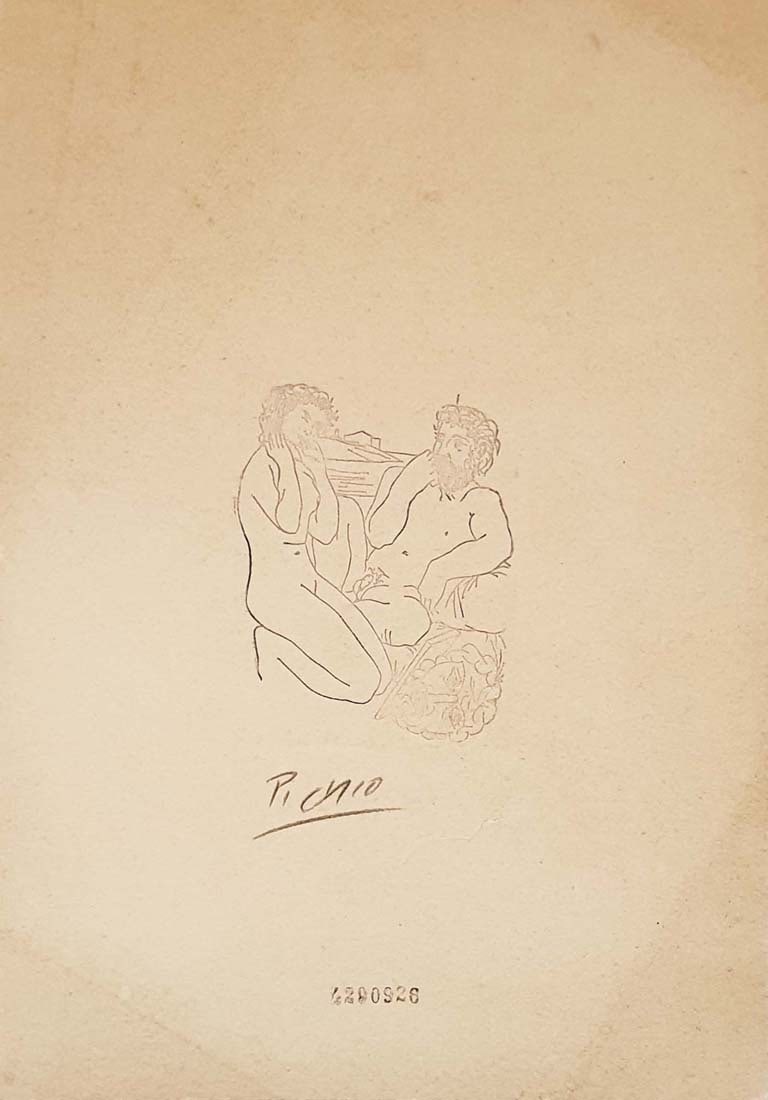 Escultor y Modelo ... In Manner of PICASSO ETCHING Print: Escultor y modelo arrodillada, In Manner of PABLO PICASSO ETCHING PRINT (engraving on old thick cardboard), 1933. Certified and Stamped by "Musee de Orsay" in Paris & "Christie's", Musee de Orsay