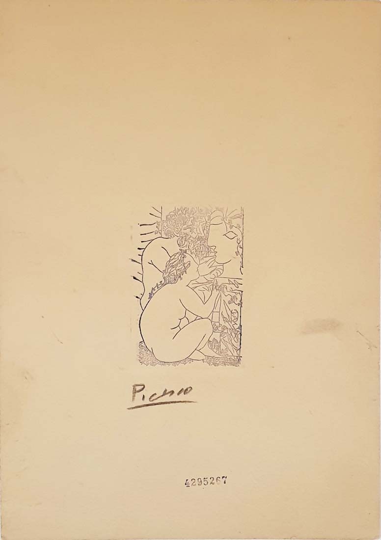 Escultor y Modelo, In Manner of PICASSO ETCHING PRINT: Escultor y Modelo, In Manner of PABLO PICASSO ETCHING PRINT (engraving on old thick cardboard), 1933. Certified and Stamped by "Musee de Orsay" in Paris & "Christie's", Musee de Orsay certificate